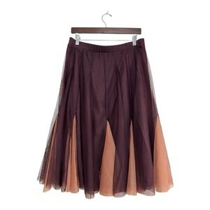 Women Tulle Midi Skirt Sz M Burgundy Pink Mesh Panels Fairy Goth Ethereal Artsy